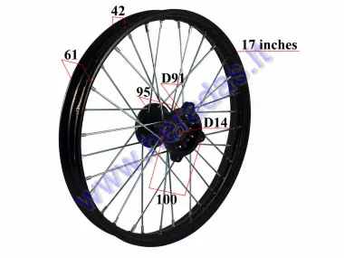 Motociklo priekinis ratas,ratlankis  17 colių  tinka  motociklams  110-150cc LIF125, ORION R17 juodas
