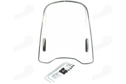 Motociklo priekinis stiklas su tvirtinimais universalus (plastikas)  420MM X 455MM