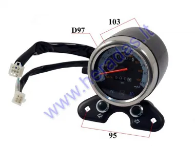 Motorcycle speedometer with gear indication, travel counter, odometer, light indication