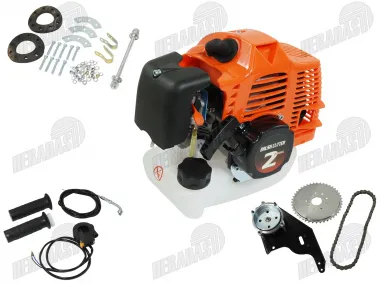 Motorinio dviračio benzininis dvitaktis variklis 2T 52cc komplektas  tvirtinamas ant galinio rato