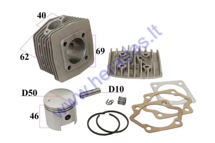 Motorinio dviračio cilindras, stūmoklis, dangtelis kompl. D50 100cc 2 žvakių
