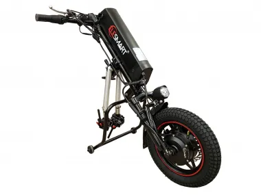 Neįgaliojo vežimėlio treileris, trauktuvas 36V 350w.  8.8 Ah baterija,12 colių ratasSkirtas rankomis varomus neįgaliųjų vežimėlius paversti savaeigiais.