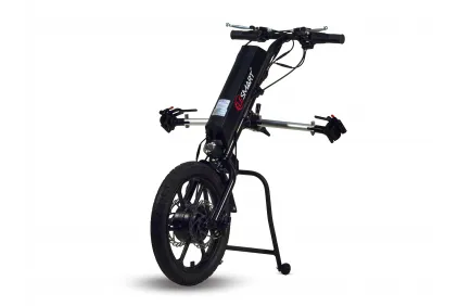 Neįgaliojo vežimėlio treileris, trauktuvas 36V 350w.  8.8 Ah baterija,16 colių ratas. Skirtas rankomis varomus neįgaliųjų vežimėlius paversti savaeigiais.