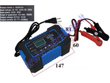 Pakrovėjas išmanus S-MORAY6A LCD 12V 6A 4Ah-100Ah