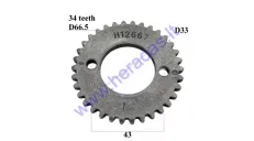 Paskirstymo velenėlio žvaigždutė keturračio, motociklo  34 dantų  oras 230-250cc MTL250. MOTOLAND ,YINXIANG165FMM  ZS169FMM   166FMM 167FMM