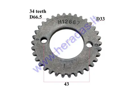 Paskirstymo velenėlio žvaigždutė keturračio, motociklo  34 dantų  oras 230-250cc MTL250. MOTOLAND ,YINXIANG165FMM  ZS169FMM   166FMM 167FMM