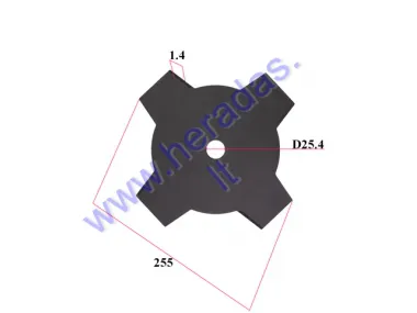 Pjovimo peilis 4 dantų krūmapjovei trimeriui 255X25.4mm storis 1.4mm