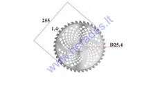 Pjovimo peilis 40 dantų krūmapjovei trimeriui 255X25.4mm storis 1.4mm