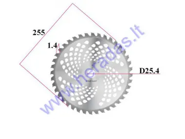 Pjovimo peilis 40 dantų krūmapjovei trimeriui 255X25.4mm storis 1.4mm