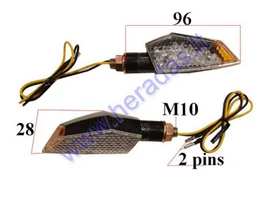 Turn lights 2 pcs kit, 12V LED E marking M10 L96mm Carbon