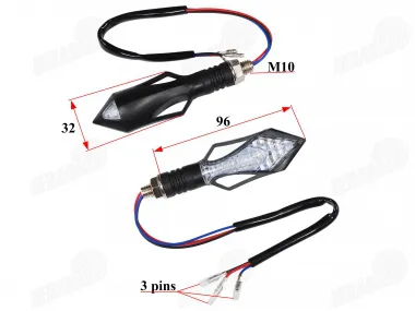 Posūkio žibintas 2 vnt komplektas, 12V M10 L96mm oranžinis