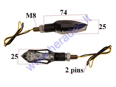 Posūkio žibintas 2 vnt komplektas, 12V M8 L81mm baltas E žymėjimas