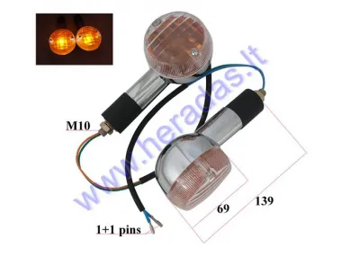 Posūkio žibintas 2 vnt komplektas Chromas geltonas 12V M10