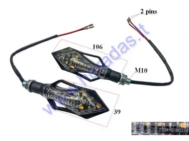 Turn signal light LED 2pc set, E marking 12V M10 L106mm 2PIN