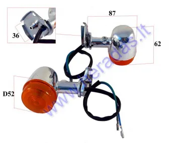 Turn lights for motocycle yellow, chrome, fastened with 2 screws. 12v 5W