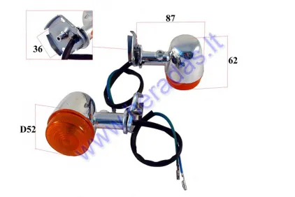 Turn lights for motocycle yellow, chrome, fastened with 2 screws. 12v 5W