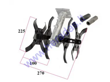 Priedas krūmapjovei trimeriui kultivatorius 27*10cm, tvirtinimas 26mm vamzdžiui, su adapteriais 7T  9T ir kvadratiniam velenui