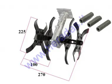 Priedas krūmapjovei trimeriui kultivatorius 27*10cm, tvirtinimas 26mm vamzdžiui, su adapteriais 7T  9T ir kvadratiniam velenui
