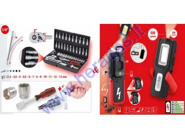 Socket set 917.0648 with LED mobile workshop hand lamp 150.4510 KS TOOLS