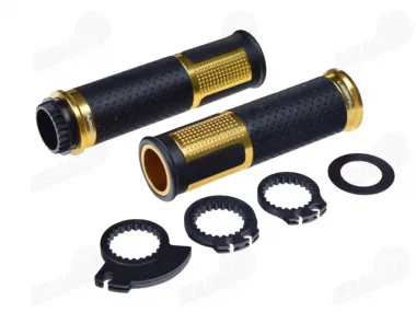 RUBBER-METAL HANDLEBAR GRIPS FOR CROSS-ENDURO MOTORCYCLE LEOSHI 654 GOLD 22 mm 2T AND 4T ADAPTERS. Gold