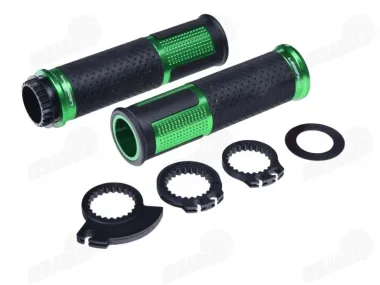 Rankenėlės krosinio-enduro motociklo guminės-metalinės LEOSHI 654 GREEN 22 mm vairui 2T IR 4T adapteriai. Žalia