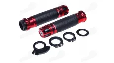 RUBBER-METAL HANDLEBAR GRIPS FOR CROSS-ENDURO MOTORCYCLE LEOSHI 654 RED 22 mm 2T AND 4T ADAPTERS. RED