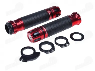 RUBBER-METAL HANDLEBAR GRIPS FOR CROSS-ENDURO MOTORCYCLE LEOSHI 654 RED 22 mm 2T AND 4T ADAPTERS. RED
