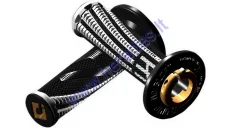 Rankenėlės krosinio-enduro motociklo guminės-metalinės ODI Emig Pro V2 Lock-On Grips 22 mm vairui 2T ir 4T adapteriai. juoda-Balta