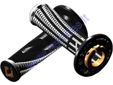 Rankenėlės krosinio-enduro motociklo guminės-metalinės ODI Emig Pro V2 Lock-On Grips 22 mm vairui 2T ir 4T adapteriai. juoda-Balta
