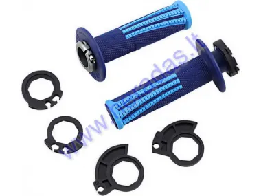 Rankenėlės krosinio-enduro motociklo guminės-metalinės ODI Emig Pro V2 Lock-On Grips 22 mm vairui 2T ir 4T adapteriai. Mėlyna