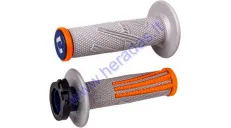 Handles for cross-enduro motorcycle rubber-metal ODI Emig Pro V2 Lock-On Grips for 22 mm handlebar 2T and 4T adapters. Grey/orange