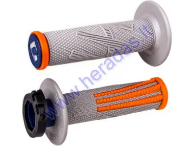 Handles for cross-enduro motorcycle rubber-metal ODI Emig Pro V2 Lock-On Grips for 22 mm handlebar 2T and 4T adapters. Grey/orange