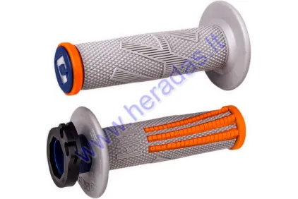 Handles for cross-enduro motorcycle rubber-metal ODI Emig Pro V2 Lock-On Grips for 22 mm handlebar 2T and 4T adapters. Grey/orange