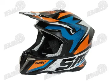 Šalmas motociklininko krosinis SMX mėlyna oranžinė spalva