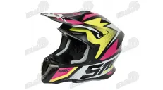 Šalmas motociklininko krosinis SMX rožinė geltona spalva