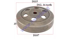 CLUTCH DRUM 107mm 16 teeth FOR SCOOTER  D12 Minarelli 50cc, Yamaha, MBK