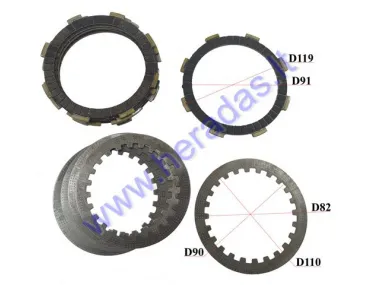 CLUTCH FRICTION DISC 6 PCS, INTERMEDIATE DISCS 5 PCS  SET FOR ATV QUAD-BIKE, MOTORCYCLE  CB250CC ZS169 FMM ATV BASHAN