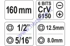 Impact screwdriver set length 160mm shaft size 1/2 