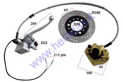 Brake caliper, master cylinder, disc, lever set for scooter GY6 50cc