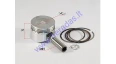 Piston, ring set for scooter 125cc D52.4 GY6