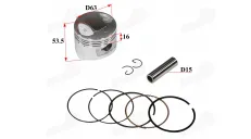 Stūmoklis žiedai ATV keturračio,motociklo 200cc D63 PIN15 H53,5 Bashan,Loncin, Shineray