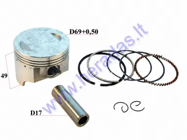 Stūmoklis žiedai ATV keturračio,motociklo Honda CB 200 D69+0,50mm PIN17 remontinis Yamaha Majesty 250