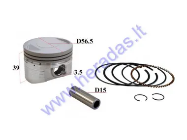 Piston, ring set for motorcycle 150cc Lifan engine  LF150 D56.5 PIN15