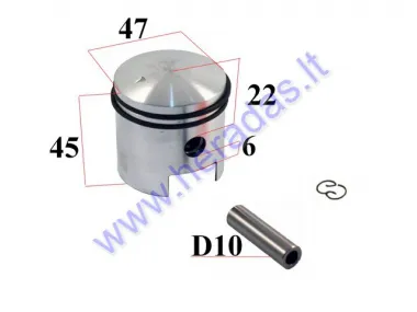 Piston, ring set for motorized bicycle 50-80cc D47 2-stroke