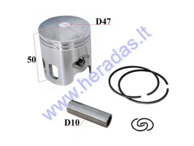 Piston, ring set for scooter 70cc D47 PIN10 Aprilia SR, Benelli, Beta, Cpi, Junak, KTM  Longjia, Malaguti, MBK, PGO, Romet, Yamaha, Zipp