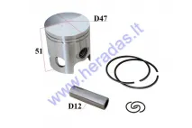 Piston, ring set for scooter 70cc D47 PIN12 Aprilia RS, RX, SX, Derbi GPR, Senda  Gilera RCR, SMT