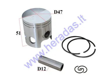 Piston, ring set for scooter 70cc D47 PIN12 Aprilia RS, RX, SX, Derbi GPR, Senda  Gilera RCR, SMT