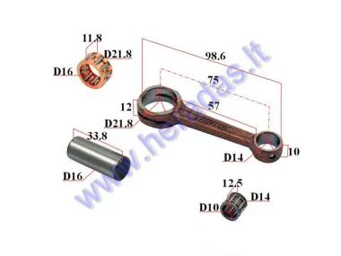 Crankshaft connecting rod for scooter Suzuki AD50Pin D16 L33.8