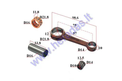 Crankshaft connecting rod for scooter Suzuki AD50Pin D16 L33.8