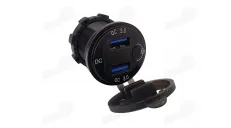 USB įkroviklis greito krovimo 2 lizdų 12V 36W DC 3.0 universalus tinka DC 12V-24V mėlyna spalva, voltmetras